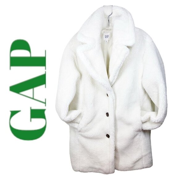 NWOT GAP SHERPA TEDDY FLEECE SNOW BUNNY COAT WHITE MINIMALIST CAPSULE RELAXED XS - Picture 2 of 12